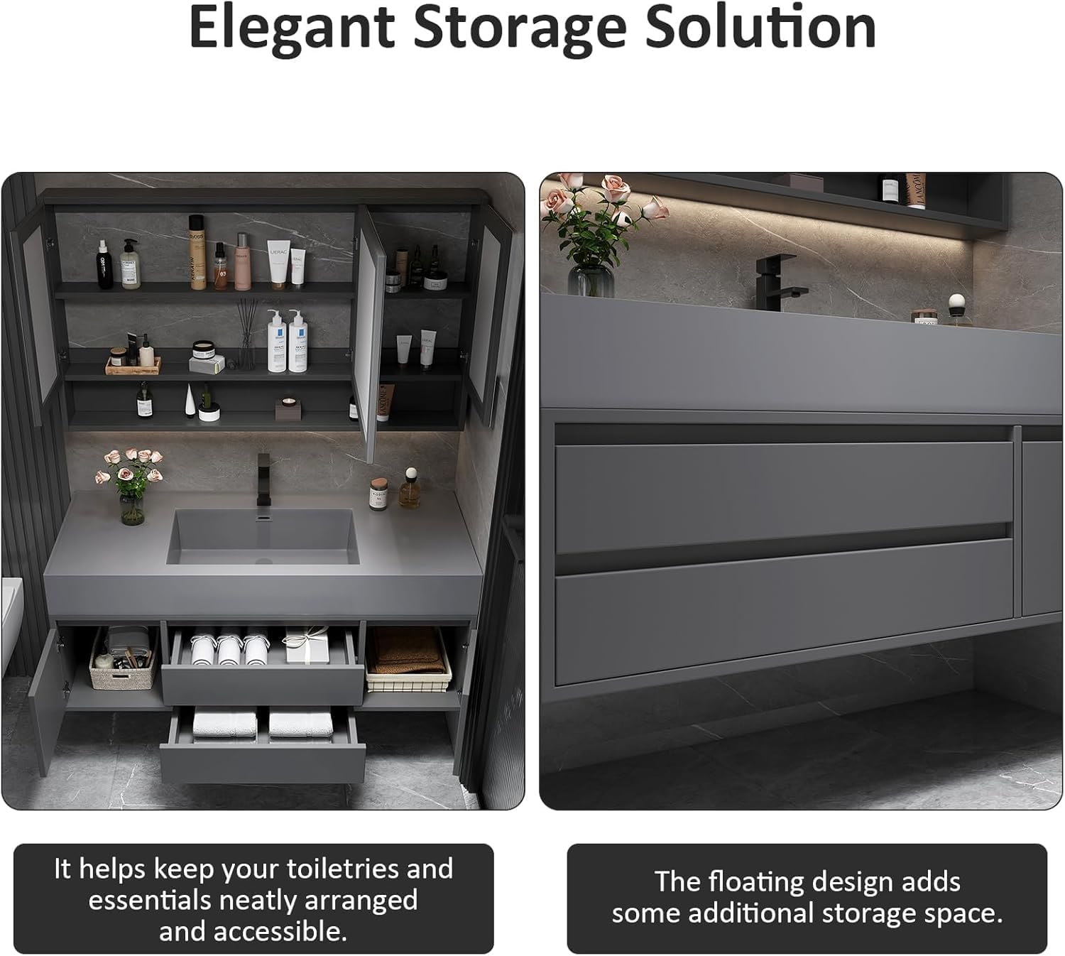 Modern Bathroom Vanity - 32IN Floating Vanity with Sink Top, Including Wall Mounted Smart Defogging Mirror, for Bathroom，Wood