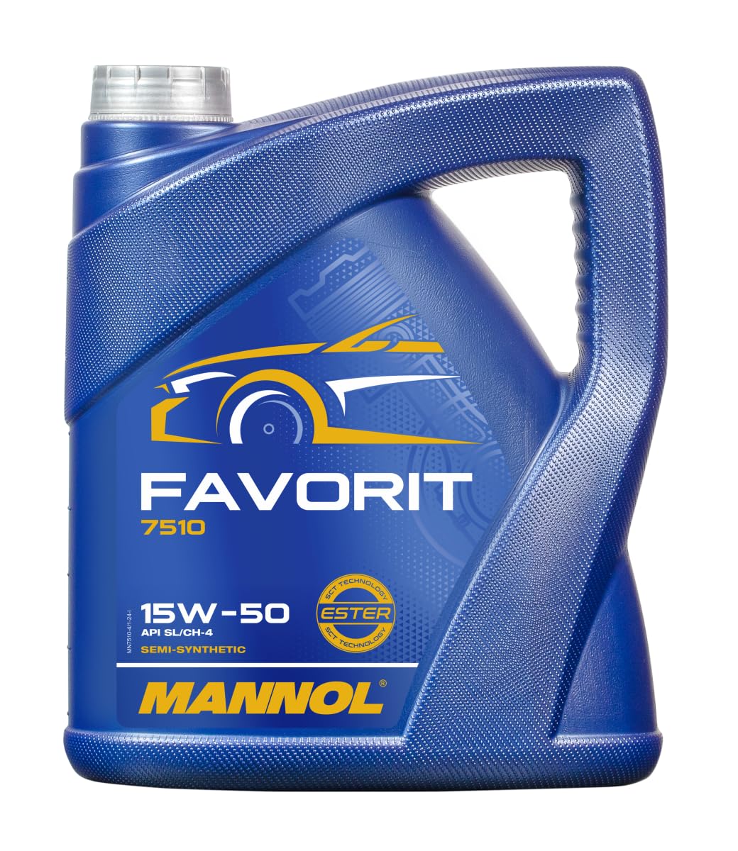 MANNOL Huile moteur FAVORIT 15W-50 Huile en partie synthétique API SL API CF-4 5 L Compatible avec VW Golf 4 3/5 portes 1J1 Golf 5 3/5 portes 1K1 Polo IV 3/5 portes 9N, 9A, SEAT Ibiza III 3/5 portes