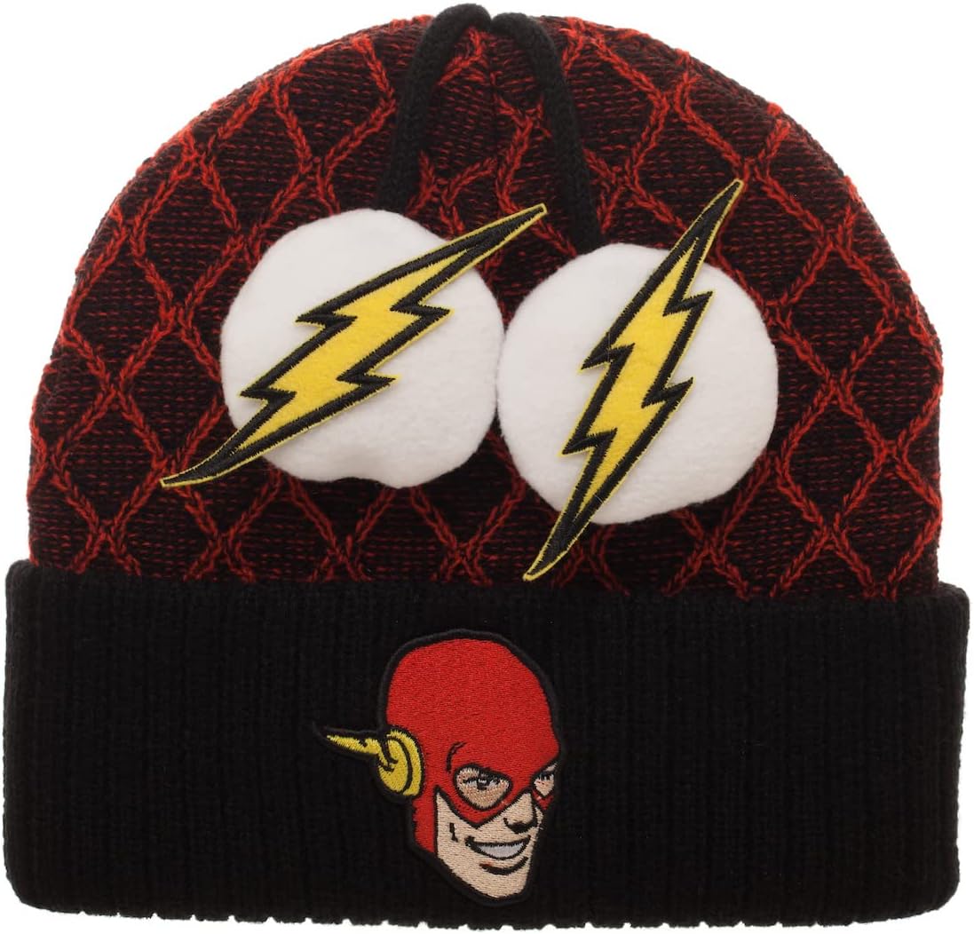 Dc Comic Book Flash Symbol & Character Cuffed Winter Beanie Black