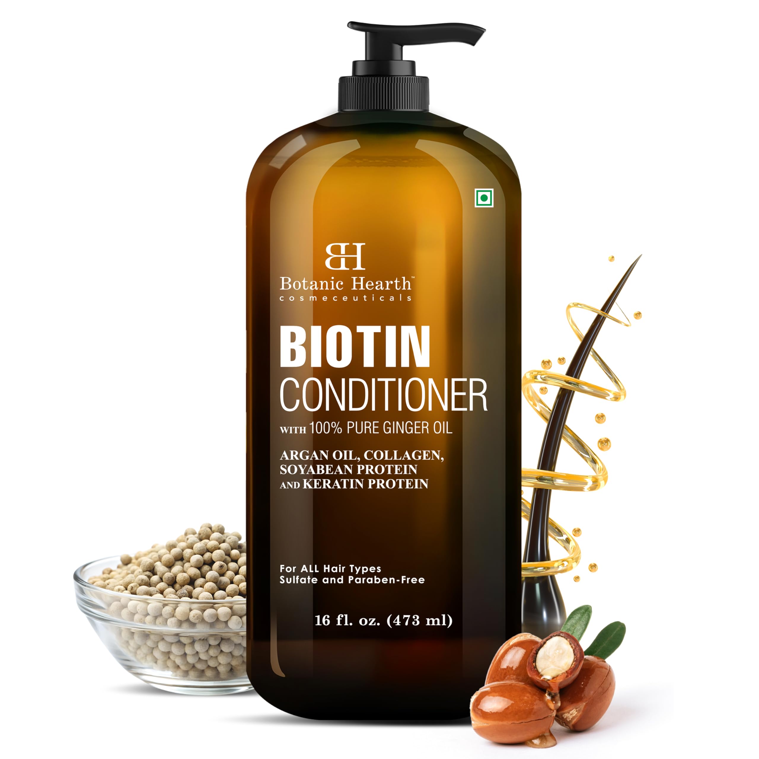 Biotin Conditioner With Ginger Oil & Keratin | For Hair Growth |With Turmeric Extract, Argan Oil, Tea Tree Oil & Vitamin E | Sulphate & Paraben Free | 16 Fl Oz