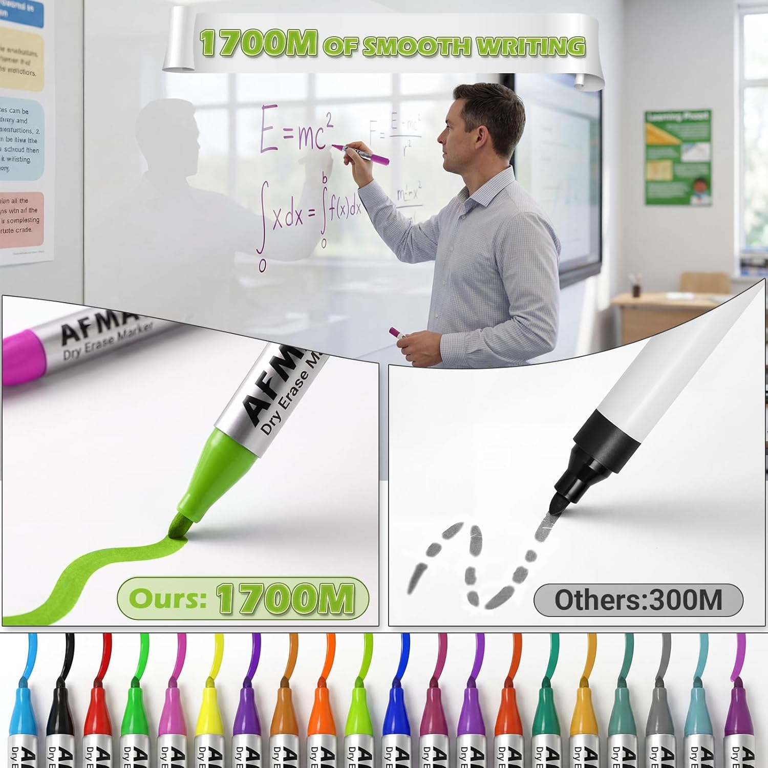 AFMAT Whiteboard Sticker for Wall, 4x8ft White Board Paper, Super Sticky Dry Erase Wallpaper, Peel and Stick Dry Erase Board with 20 Markers, No Ghosting Whiteboard Paper for Home Office Classroom