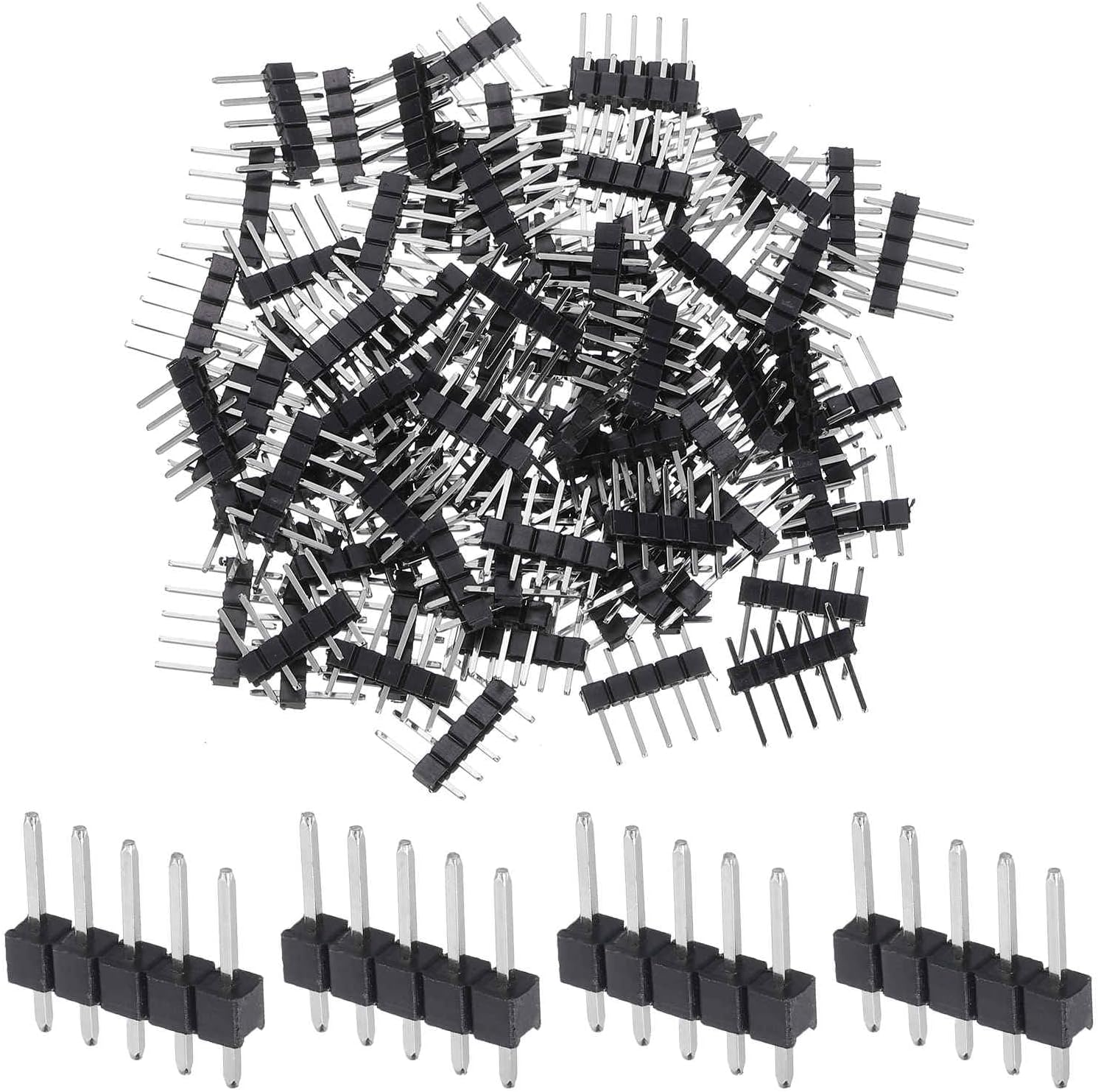 MECCANIXITY Straight Pin Header DIP Single Row 5 Pin 2.54mm Pitch Gold Plated for PCB Pack of 90,Black