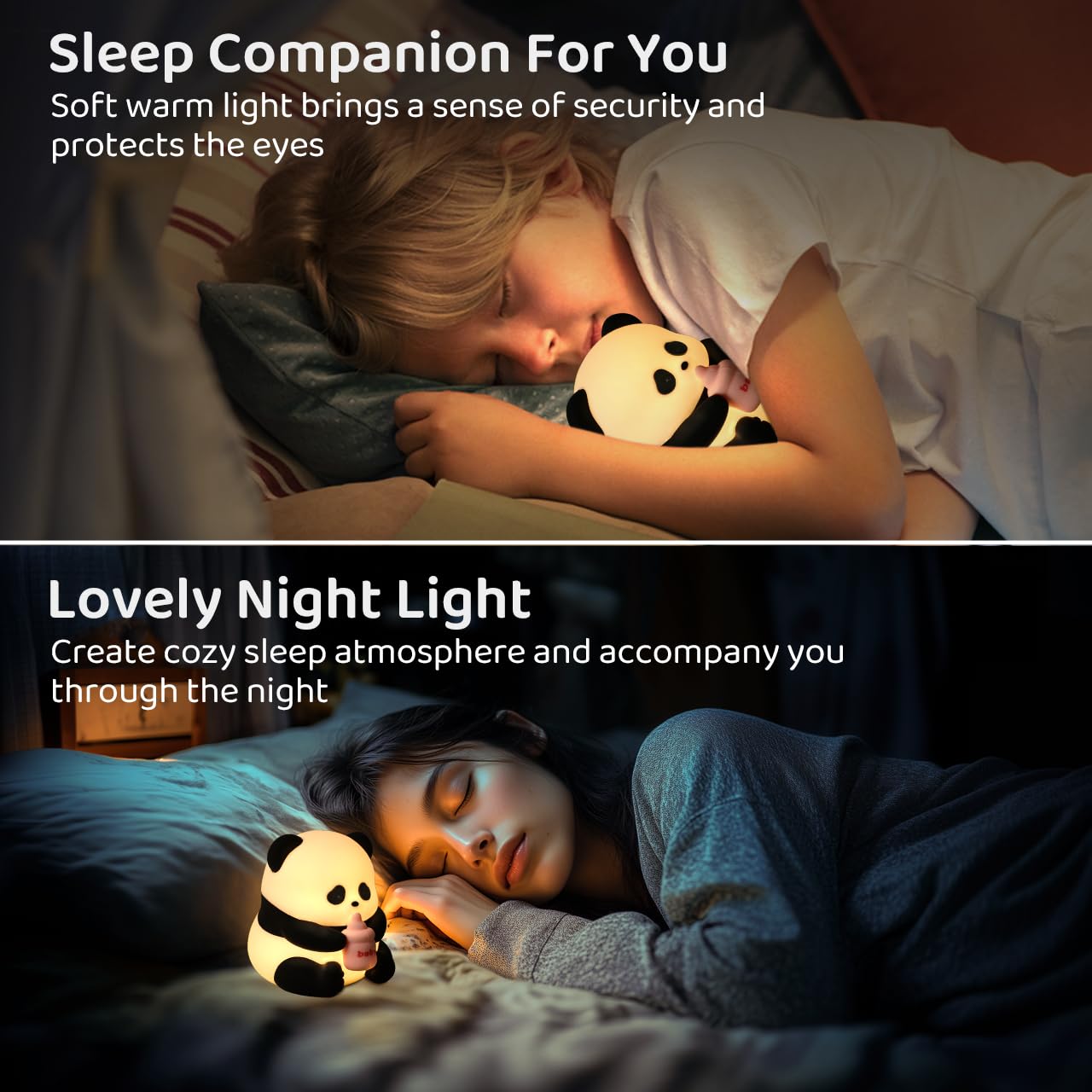 Niedliches Panda-LED-Nachtlicht, dimmbare Squishy-Nachtlampe, Silikon-Nacht-Schlafzimmerlampe, USB-wiederaufladbares Schreibtischlicht, Hasen-Wecker, Geschenk für Kinder, Mädchen, Jungen, Familie