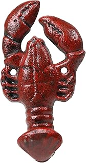 Ebros Set of 2 Cast Iron Nautical Cajun Creole Crawfish Baby Lobster Tail Wall Hooks in Red Rustic Finish 5.75" Tall Coastal Southwestern Hanger Wall Mount Coats Hats Keys Hook Decor Crayfish Boil