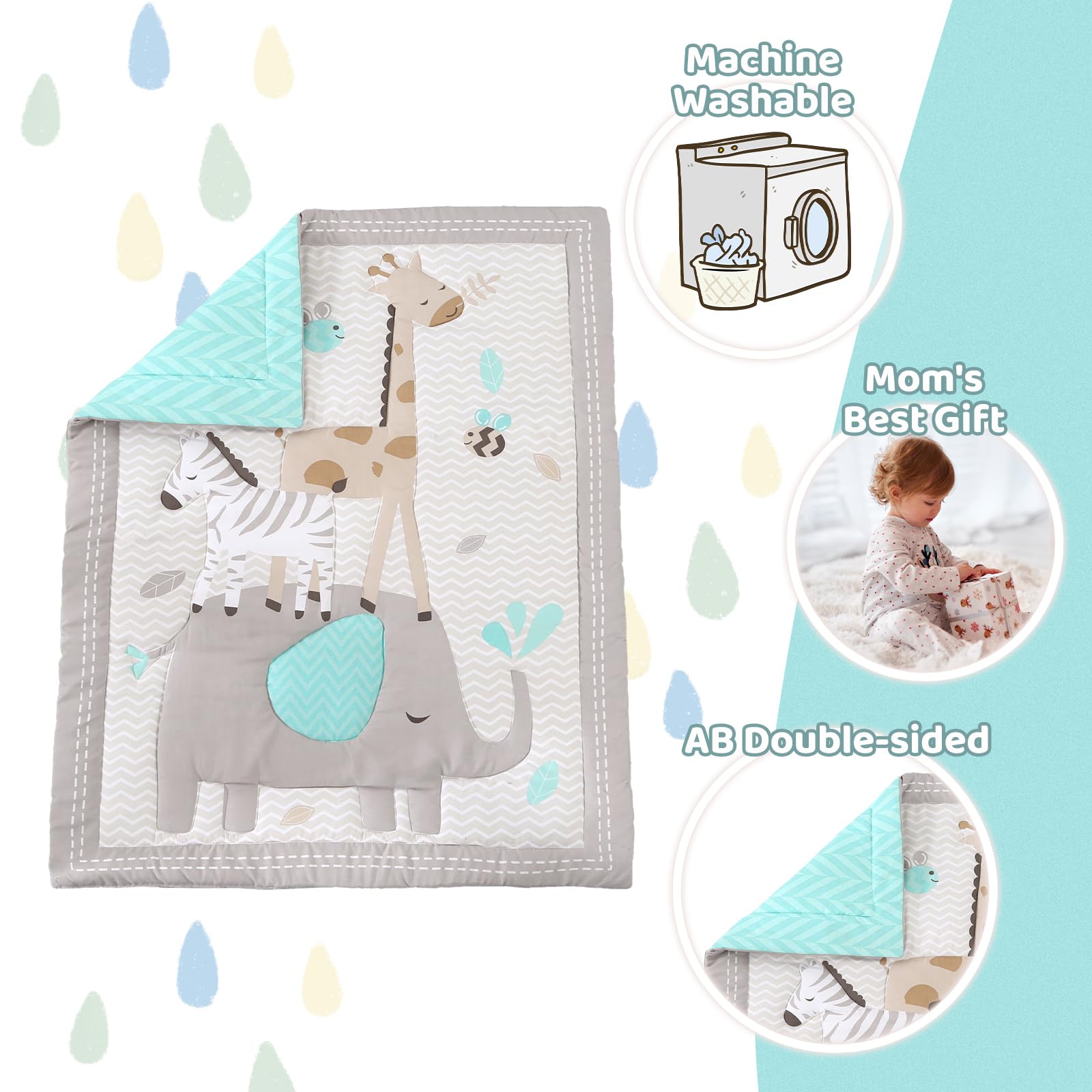 Juego de ropa de cama para cuna de elefante, color gris, juego de ropa de cama de 3 piezas para bebé, elefante, safari, recién nacido y bebé, gris