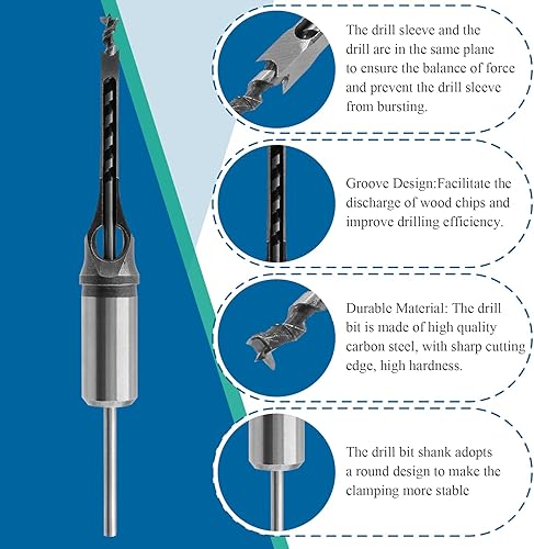 Miniatura 3 de Broca de agujero cuadrado, broca de cincel de mortaja de sierra de agujero de carpintería de 14 pulgadas, herramienta de brocas en espiral de cincel