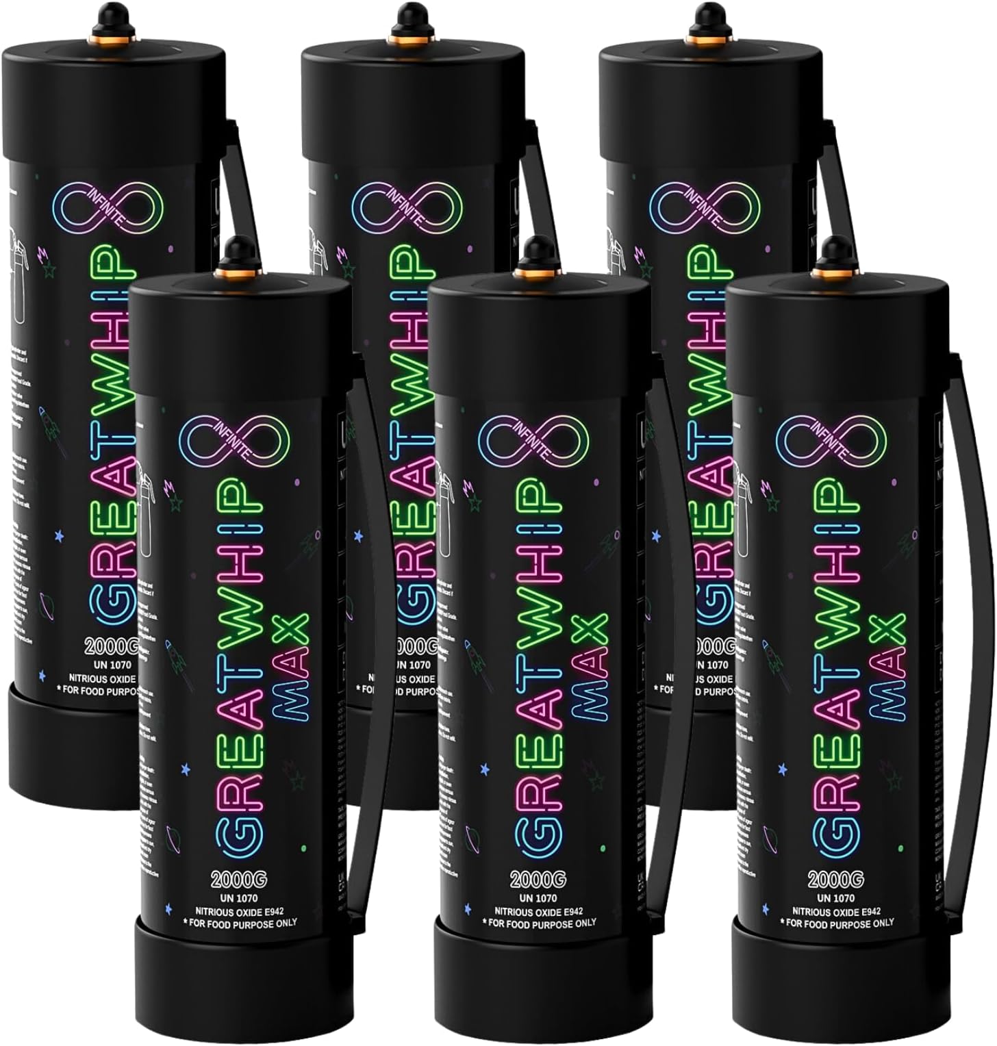 GreatWhip Whipped Cream Chargers, 3.3L Tanks, 2000g Whip Cream Charger Cylinder, 6 Cylinder（3 BOX）