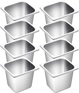 Jinei Steam Table Pan 1/6 Hotel Pan Stainless 201 Steel Size 6'' Deep Storage Catering Metal Commercial Food Pans for Kitchen Restaurant Buffet Party Supplies(8 Pcs)