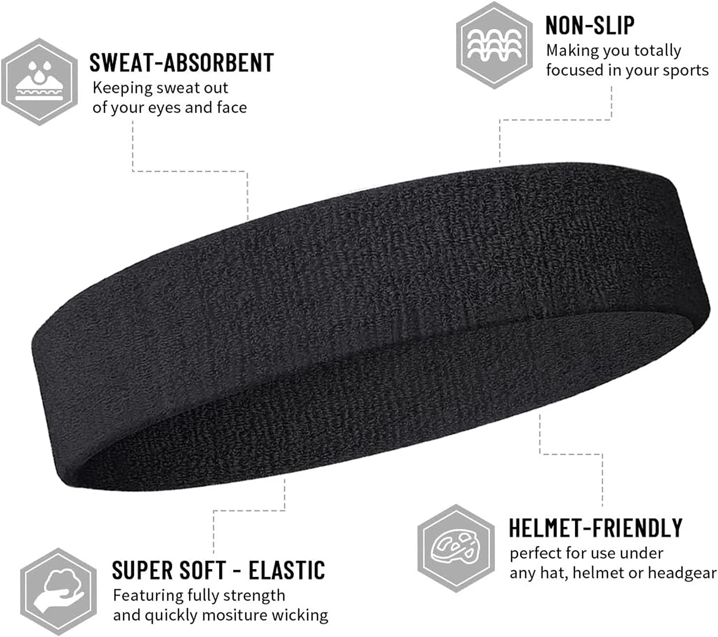 Ailiver Headbands Sweatband Set 3 Pieces Men Women Sweat Bands Absorbent for Gym Sports Tennis Running Exercise Basketball Headbands Sweatband Moisture Wicking (3 Pieces) - Image 3