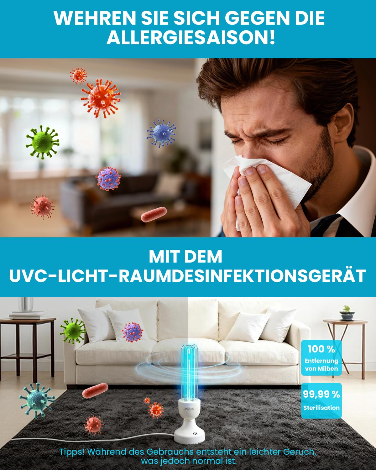 55W UV Lampe Desinfektion Ozon Licht mit Fernbedienung und 3 Timer Keimtötende Lampe, Duale Sterilisation und Desinfektion, AC220-240V, Perfekt für Küche, Schlafzimmer, Büro Frischluft