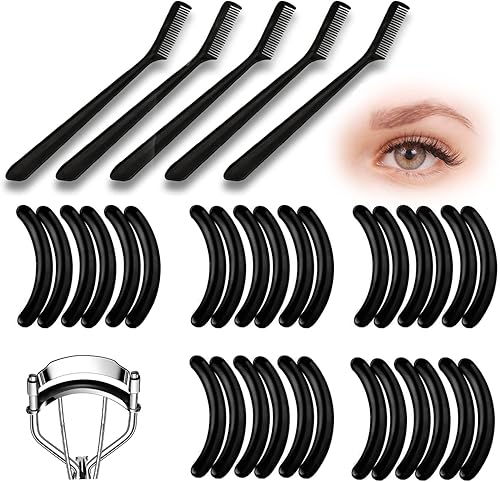 Miniatura 7 de 30 almohadillas de repuesto para rizador de pestañas y 5 peines de pestañas, recambios de rizador negro, repuesto universal de goma de silicona para