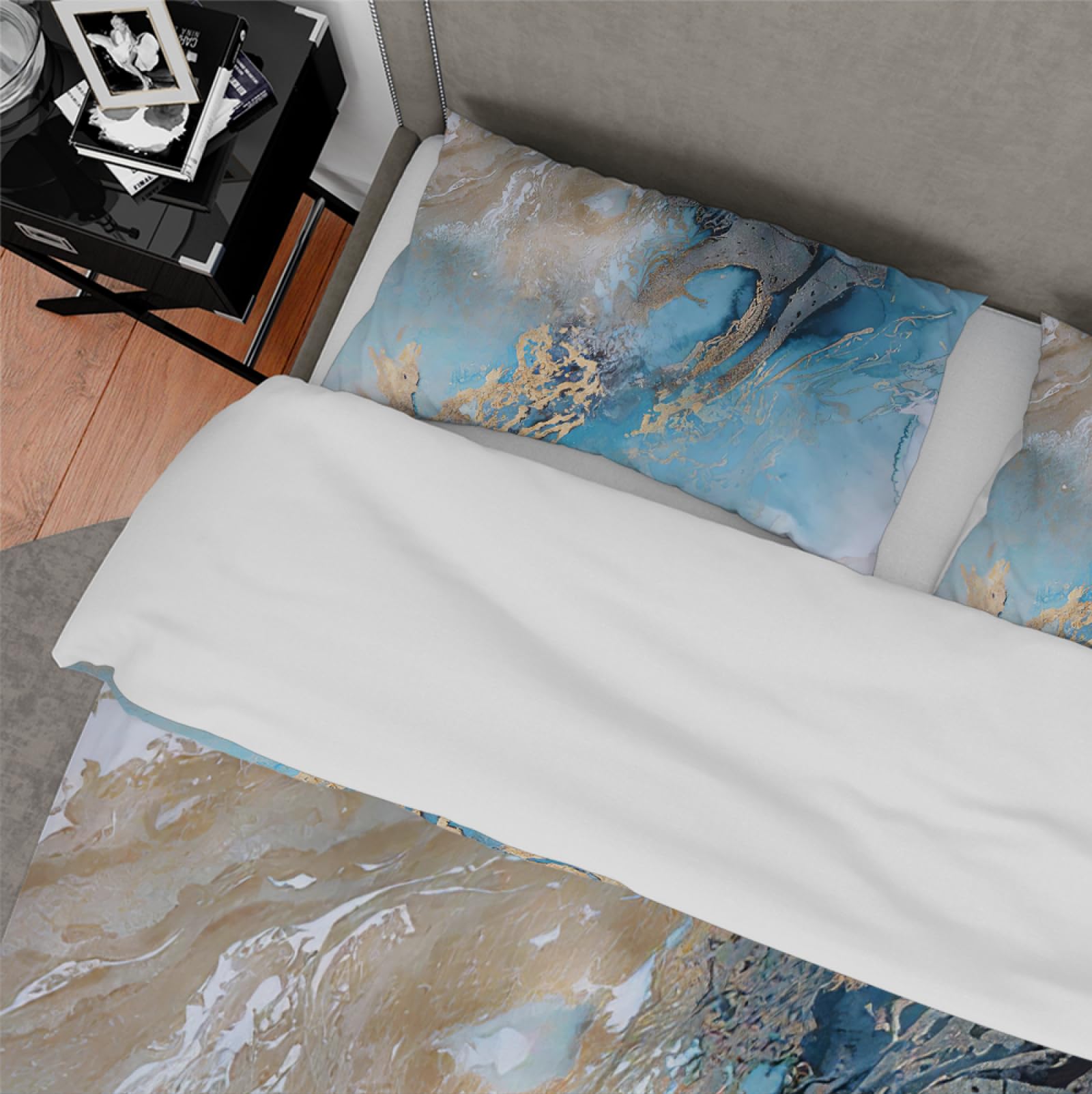 Chic Marmo Piumino Cover Gradiente Blu Oro Bedding Set Liquido Texture Glitter Gold Duvet Cover Arte astratta Soft Microfibra 140x200cm