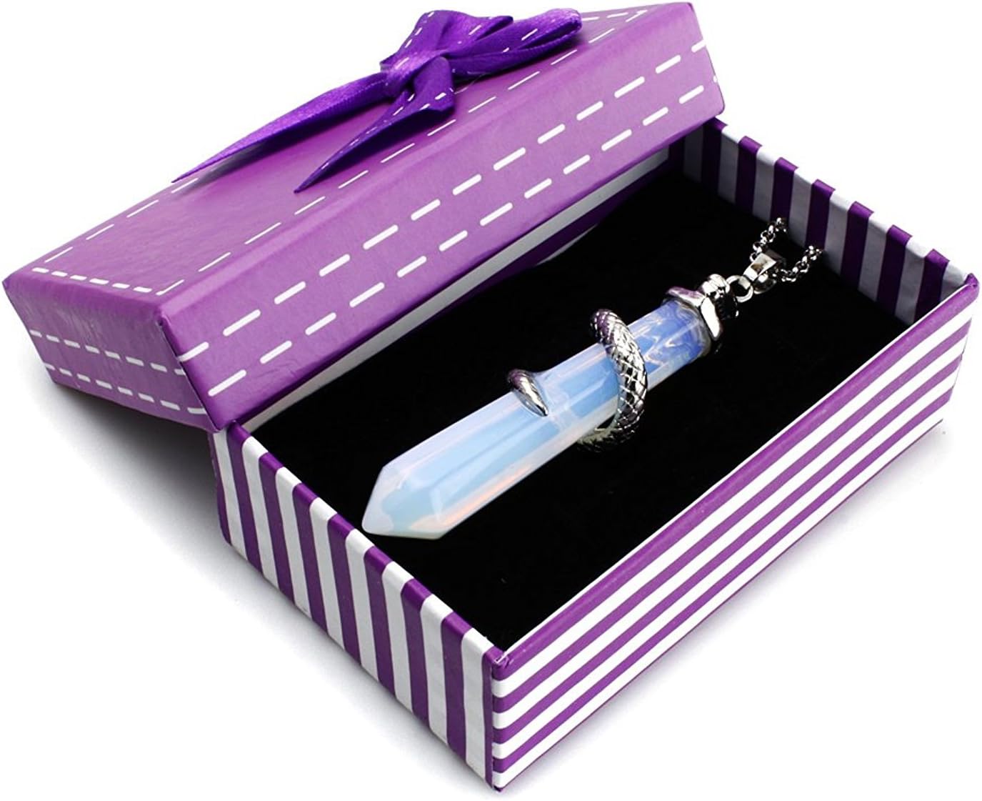 BEADNOVA Healing Crystal Necklace for Women Men Synthetic Opalite Snake Tail Wrap Pendant Energy Healing Gemstones Jewelry Pendulum Crystal Divination (Hexagonal, 18 Inches Stainless Steel Chain) - Image 6