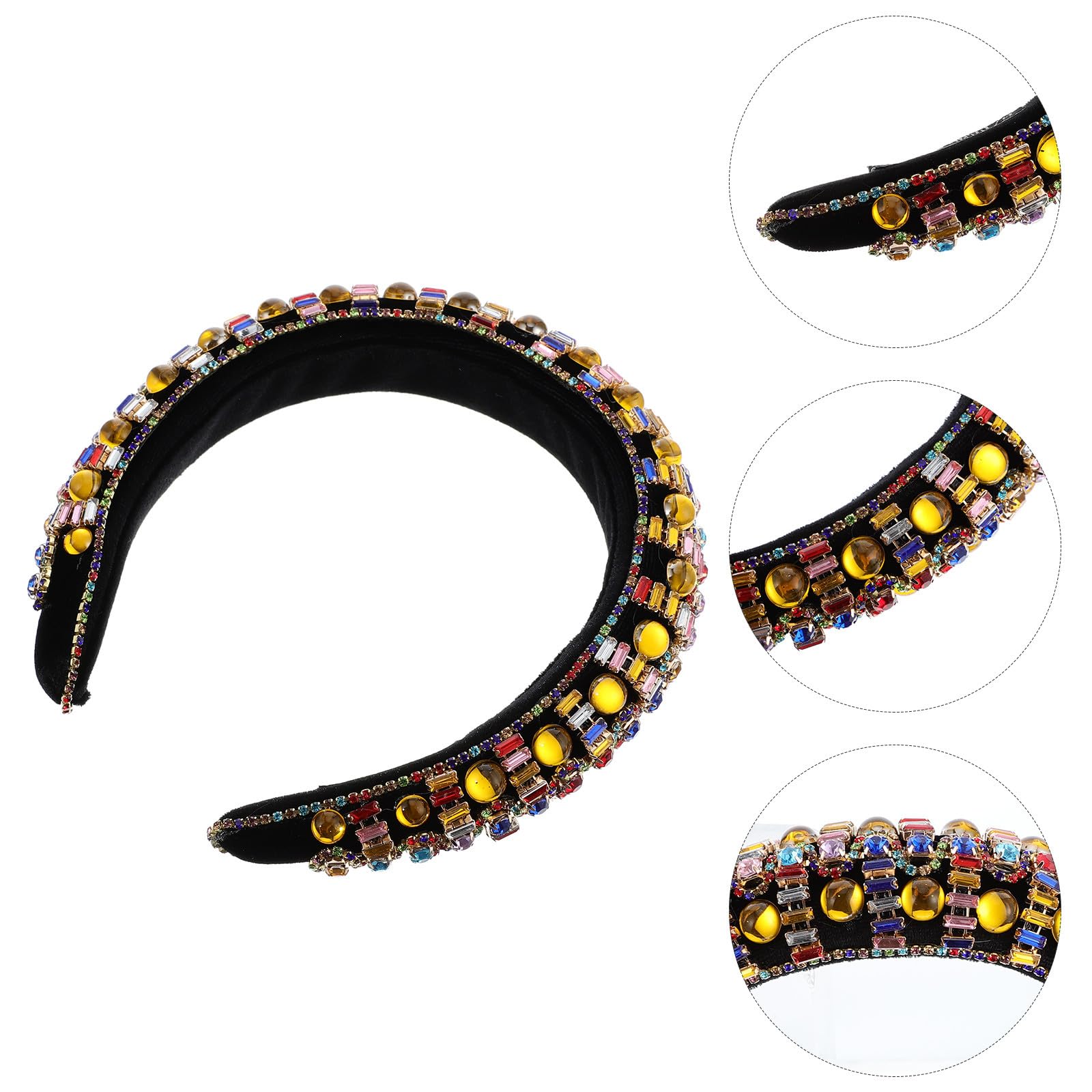 Diadema Ancha Gemas de Imitación Amarillo para Mujer | Tocado Enjoyado de Tela y Cristal, para Gala y Uso Diario, Sujeción Firme