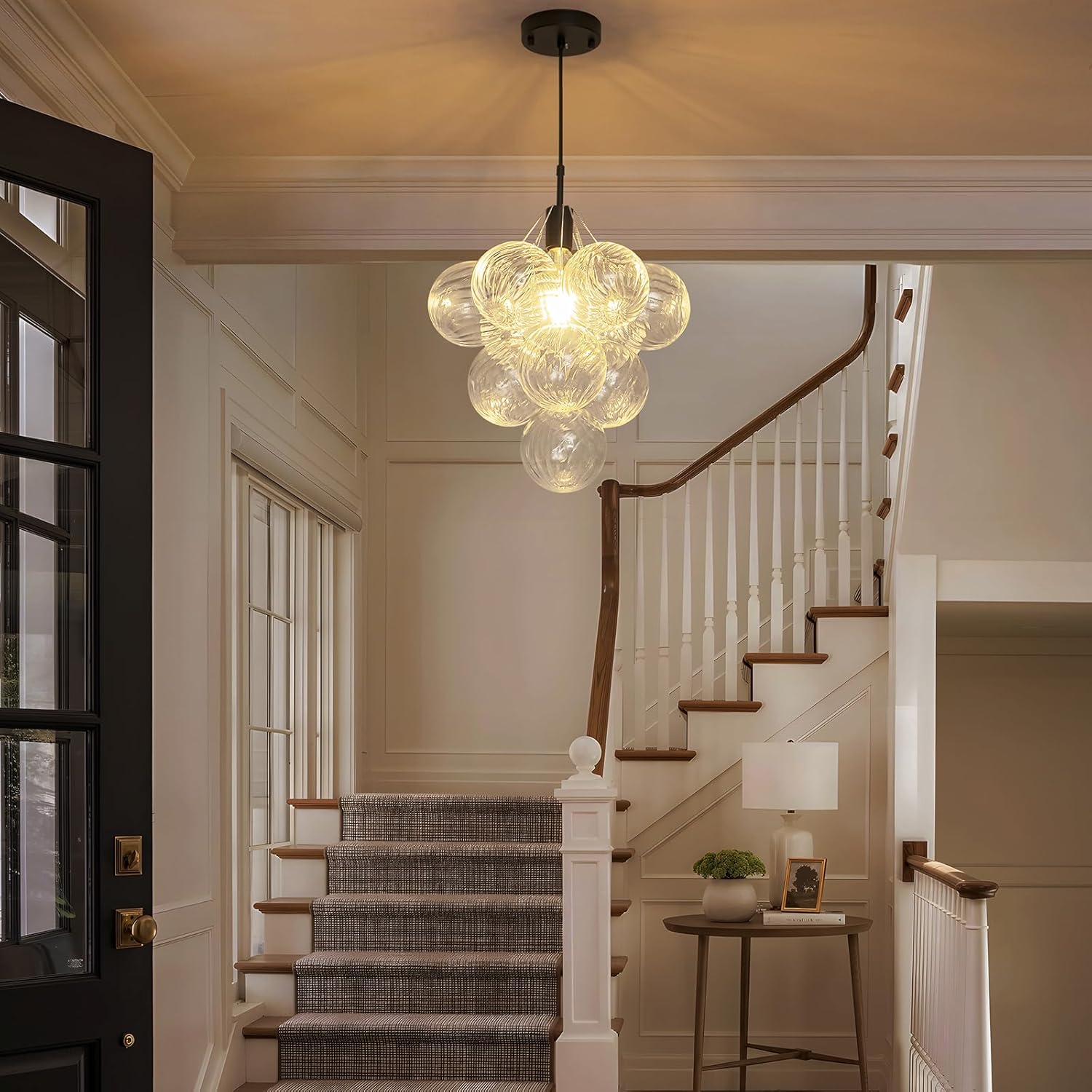 GoYeel Black Small Chandeliers 14.17", Modern Bubble Glass Pendant Light Fixture Dining Room Chandelier Ceiling Lights with 10 Swirled Globe or Foyer Bedroom Kitchen, 1 Light Include E26 Bulb