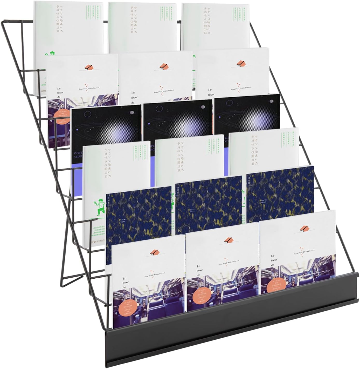 6 Tier Wire Countertop Rack Wide Wire Magazine Rack Tabletop Display Stand- Holds Magazines, Brochures, Book, CDs (Black)