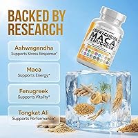 Vista 3 de Ashwagandha 5000 mg de raíz de maca 2000 mg de fenogreco 3000 mg Suplemento con Tongkat Ali Ginseng - Ayuda con el estrés, el estado de ánimo