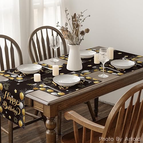 Miniatura 6 de Artoid Mode Juego de 4 manteles individuales con globos de fuegos artificiales de feliz cumpleaños, 12 x 18 pulgadas para decoración de fiestas,
