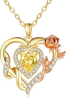 Heart Necklace for Women Rose Flower Gift for Her Birthstone Necklace for Womens Necklaces