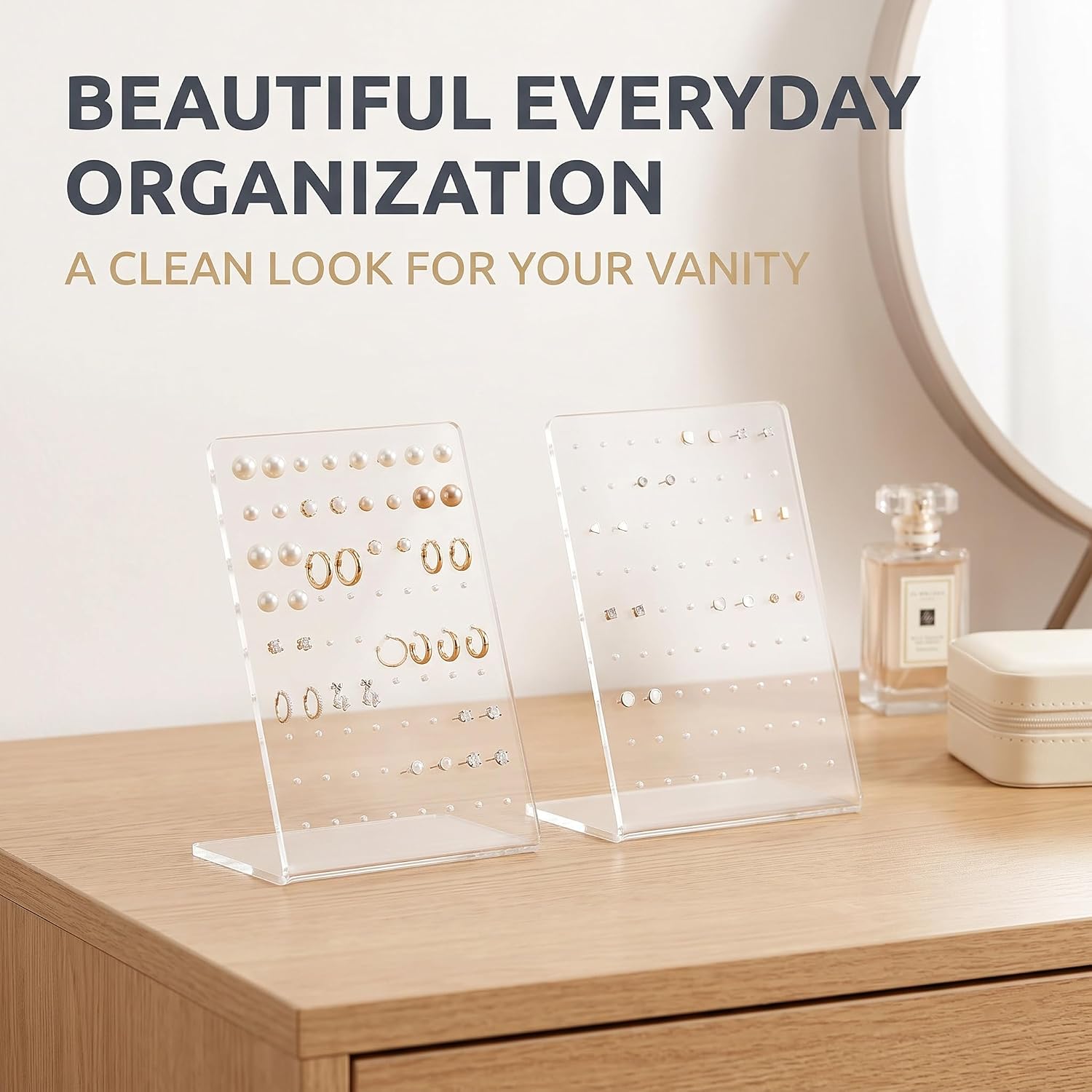 Jinshining 2Pcs 72-Hole Acrylic Earring Displays - Sturdy Jewelry Organizers for Studs & Earrings | Clear Earring Holders for Storage & Showcase | Space-Saving Jewelry Display Racks