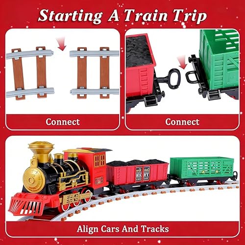 Miniatura 3 de Juegos de trenes navideños para alrededor del árbol, juego de tren eléctrico para niños de 4 a 8 años con sonidos, luces y humo, juego de tren