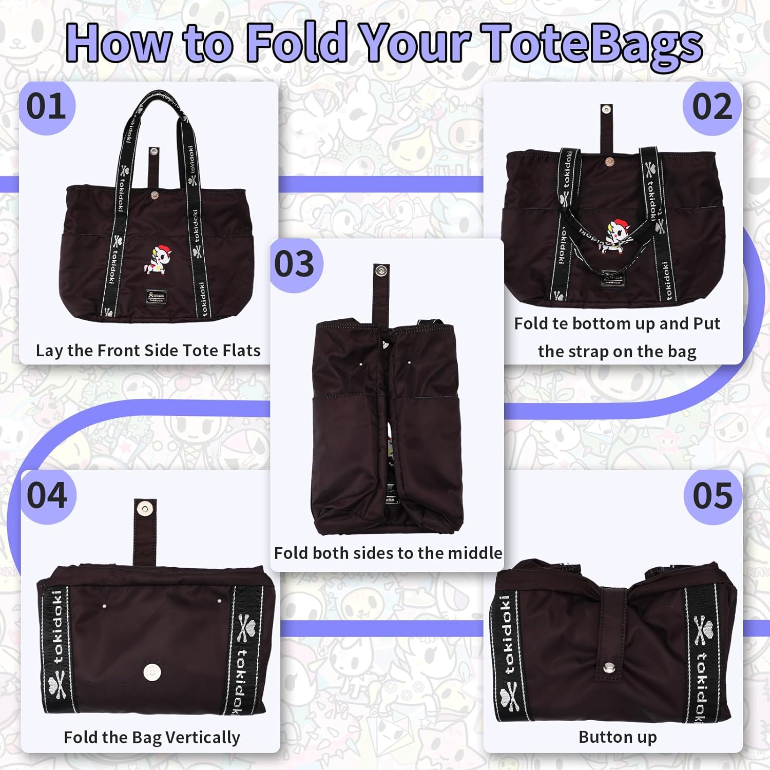 Tokidoki Unicorno Cute Tote Bags for Women Foldable Canvas Tote Bag with Doll Portable Shoulder Handbag for Work Travel - Image 4