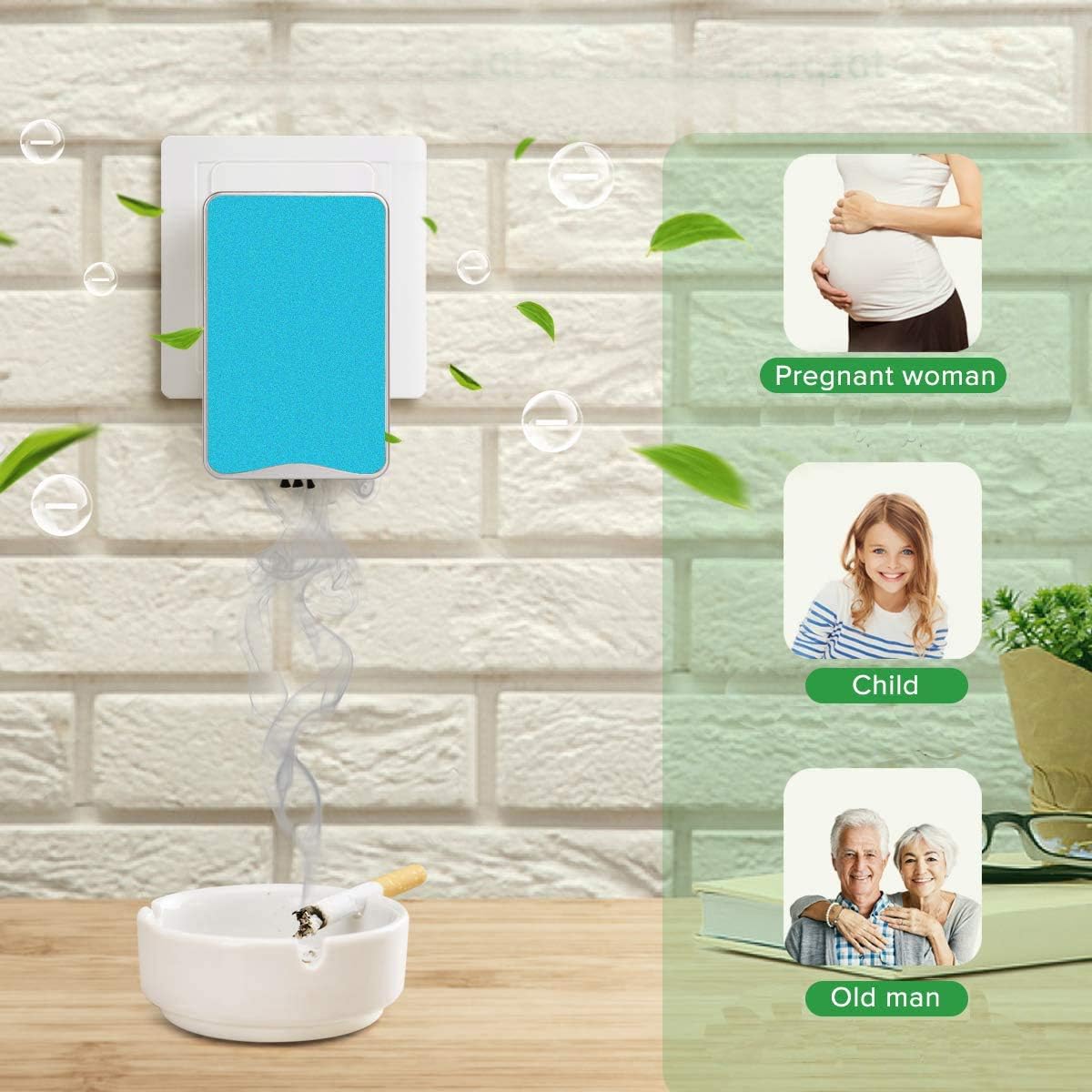 Negative Ion Generator, Plug in Air Purifier for Home, Small Air Ionizer to Remove Smoke Toilet Pet Smell, Portable Cleaner for Bedroom Kitchen Office House (Blue)