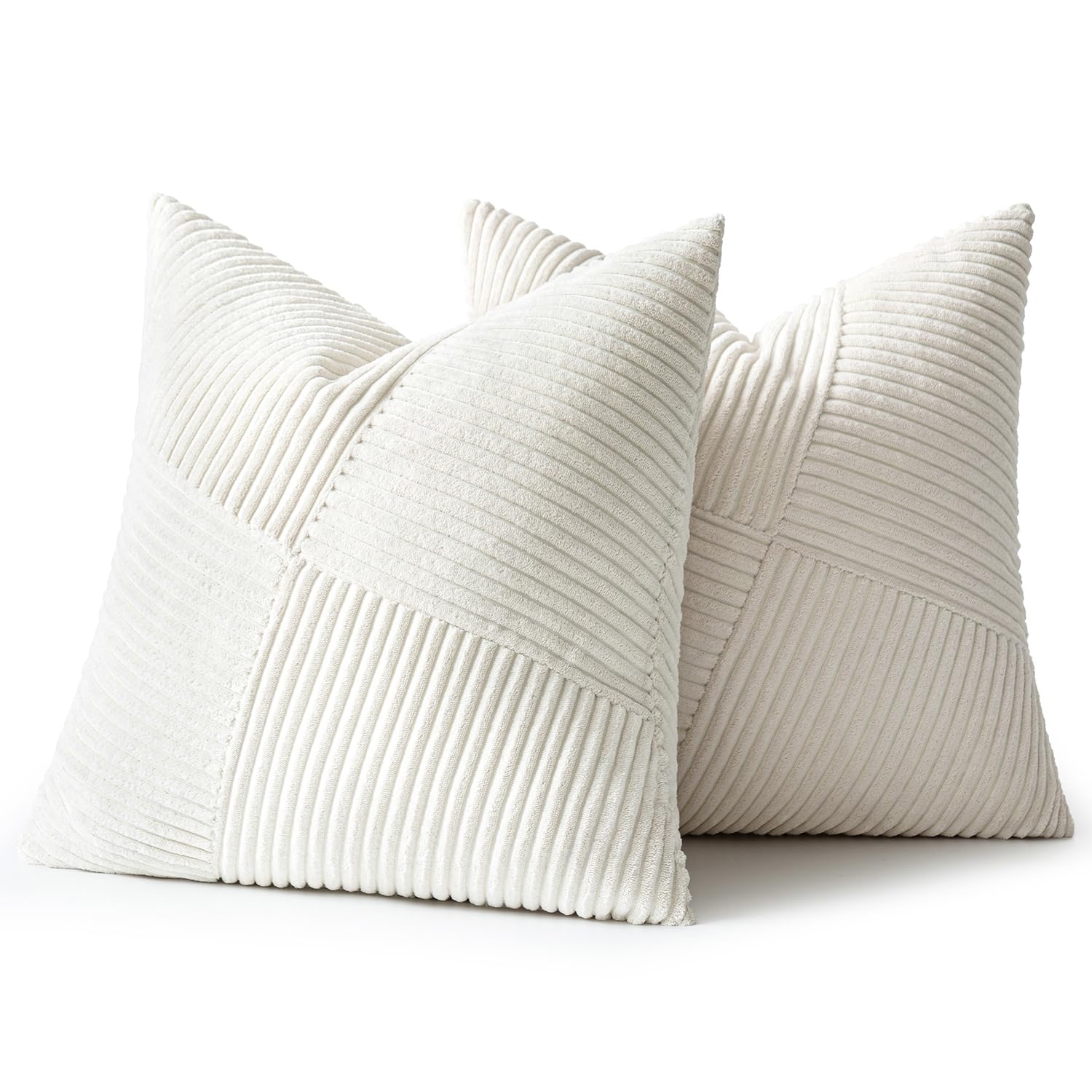 MIULEE Decorative Cushion Covers 60 x 60 cm Cream White Corduroy Patchwork Design Striped Boho Pillow Cases Square Pillowcases Throw Pillow Covers for Sofa Living Room Bedroom Set of 2 - Image 4