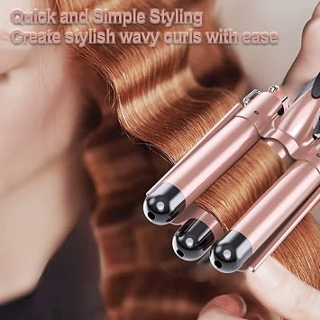 kuwa Crimper Hair Tool,3 Barrel Curling Iron,hairCrimper for Women,Hair Waver with LCD Temperature Display,Long-Lasting Natural Tight Waves