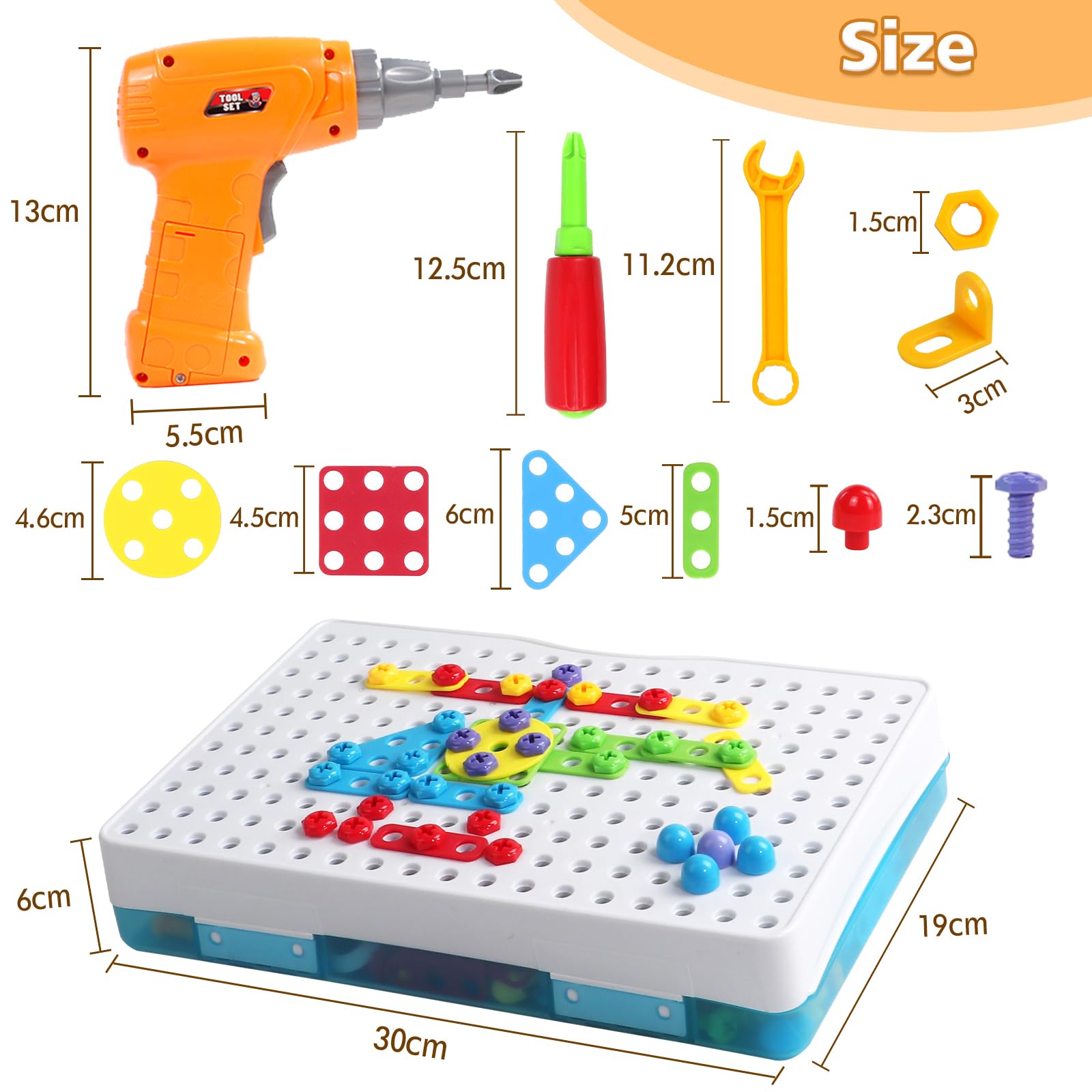 jerryvon Jouet Enfant 3 Ans - Puzzle Enfants 3 Ans Mosaique Enfant Jeux 3 4 5 Ans Etabli Bricolage Puzzle 3D Jeu Construction avec Perceuse Visseuse Jouet Montessori Jeu Cadeau Garcon Fille 3 4 5 Ans
