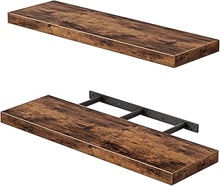 Fixwal Floating Shelves for Wall, 22" Long Wall Mounted Rustic Wood Shelves for Living Room, Bedroom, Bathroom and Kitchen, for Storage, Books, Room Decor (Rustic Brown, Set of 2)