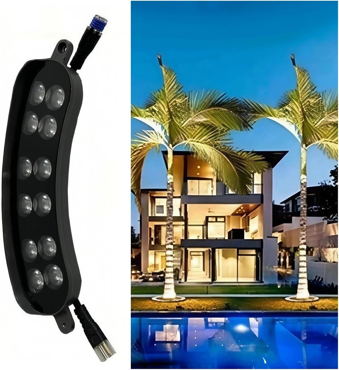 Luces de árbol con anillo entrelazado para exteriores, iluminación LED de paisaje impermeable IP65 de 24 V, blanco cálido de 3000 K para palmeras y jardines, focos de aluminio expandibles (para expandir)