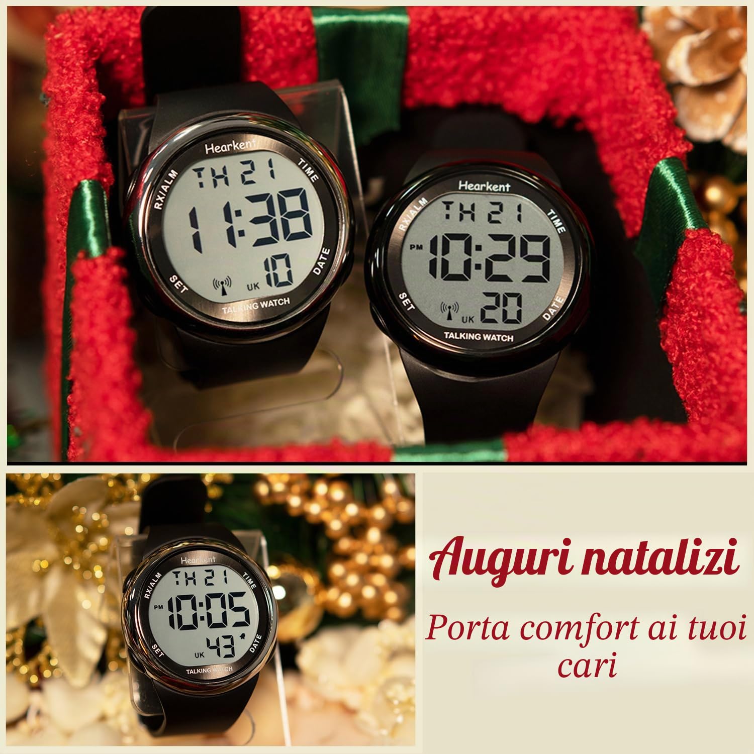 Hearkent Orologio parlante atomico Multi Band si adatta a non vedenti o anziani, facile da leggere per anziani, Siler, Cinturino