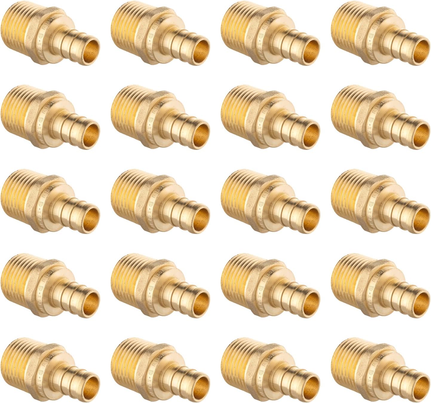 20-Pack EFIELD PEX 1/2 Inch x 1/2 Inch Male NPT Adaptors Brass Crimp Fittings, LF Brass(PEX1807267)