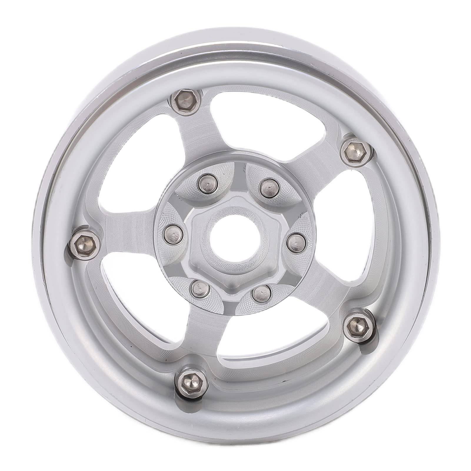 Ruote Beadlock da 1,9 pollici in lega di alluminio, cerchi argentati a 5 fori, cerchi per ruote RC antistrappo e antimacchia, con ruota, compatibili con AXIAL SCX10, TRX4, (Argento)