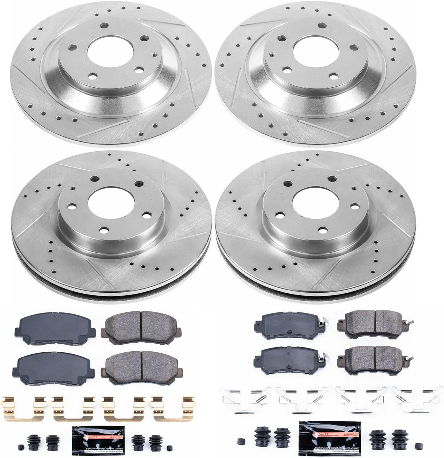 PowerStop Front and Rear Brake Kit For Mazda CX-5 2013-15 - Drilled and Slotted Disc Rotors with Ceramic Brake Pads Replacement, K6965