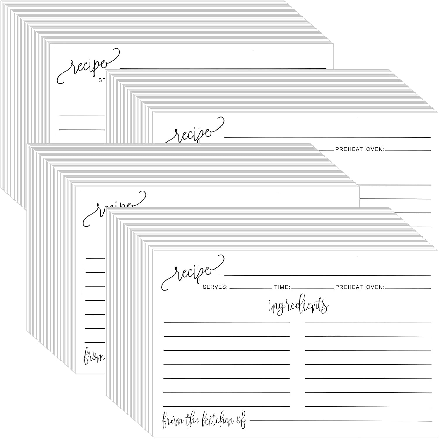 200 Pack Recipe Cards 4" x 6" White, Double Sided Cooking Recipe Cards Stock Thick Cardstock with Lines for Weddings, Bridal Shower, Gifts, Party