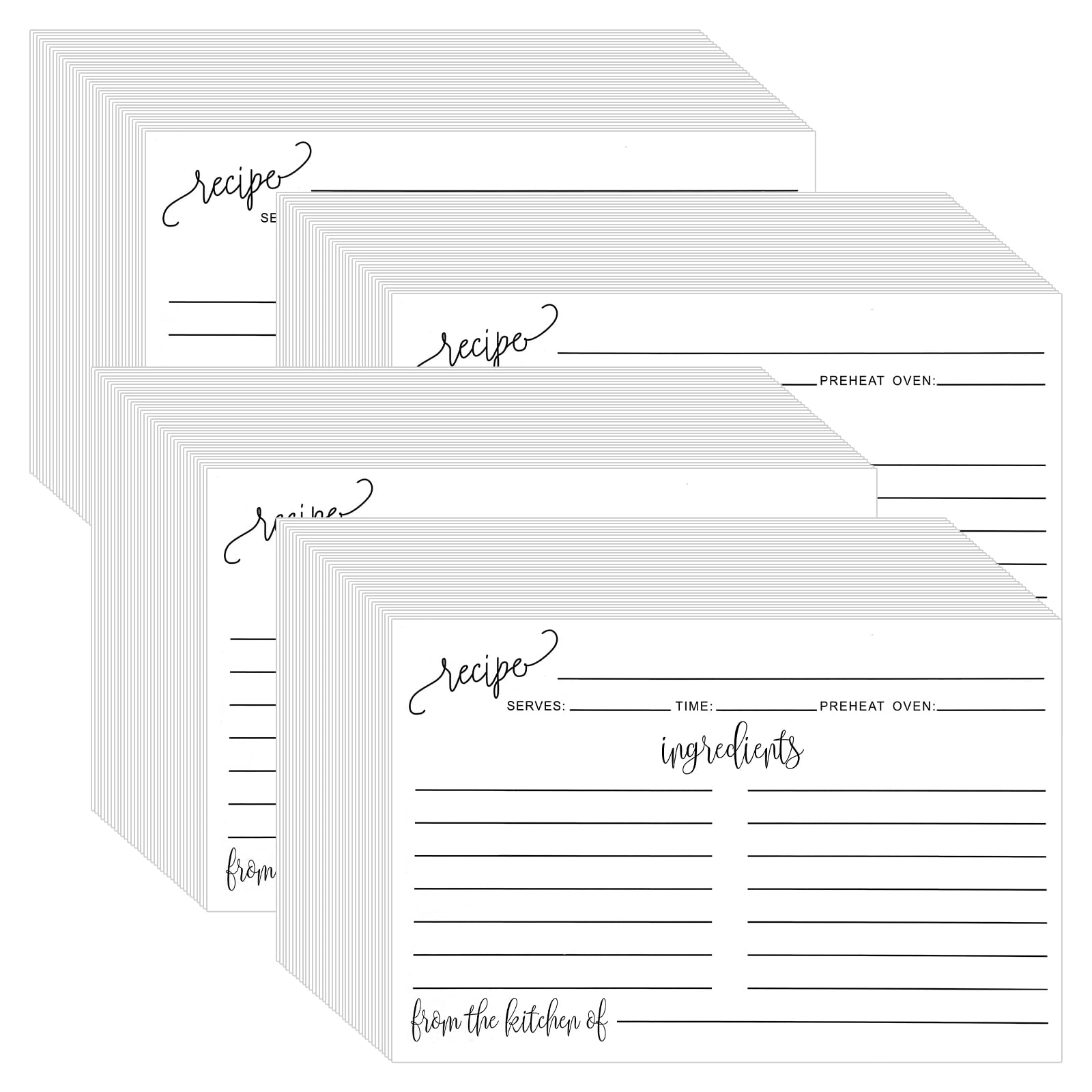 Recipe Cards 4" x 6" White, From the Kitchen Of 200 Pack Double Sided Cooking Recipe Cards Stock Thick Cardstock Recipe-Cards with Lines for Weddings,