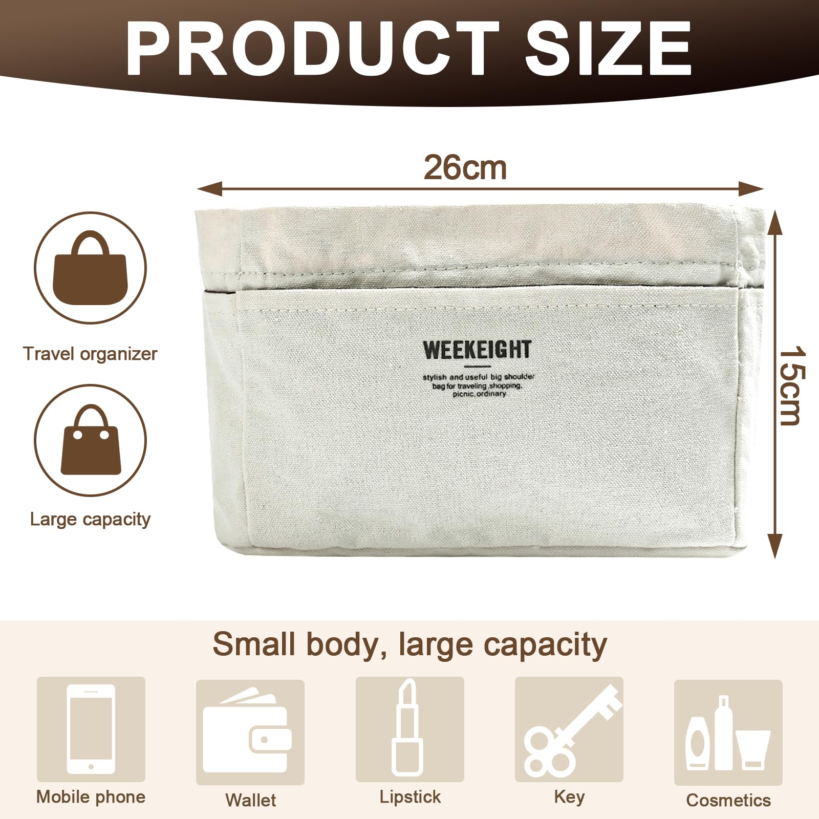 Organizer do torebki damskiej, organizer do torby 28 x 15 x 11 cm, wielofunkcyjny organizer do torebki, odpowiedni organizer do przechowywania i organizacji na co dzień