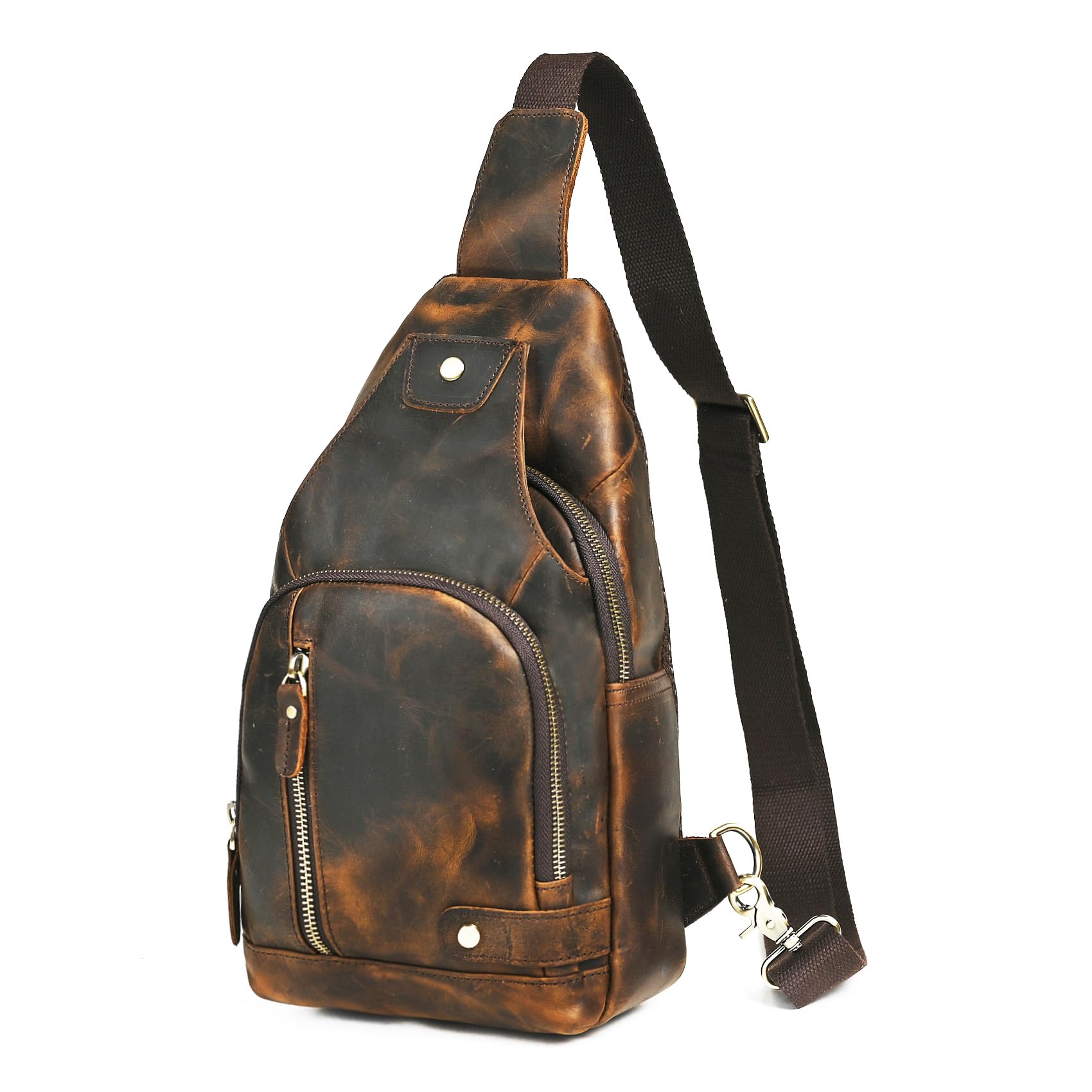 Crazy Horse Cuero Triángulo Cruzado-cuerpo Sling Pecho Bolsa Viaje Un Hombro Mochila Daypack Para Hombres Masculino 3028
