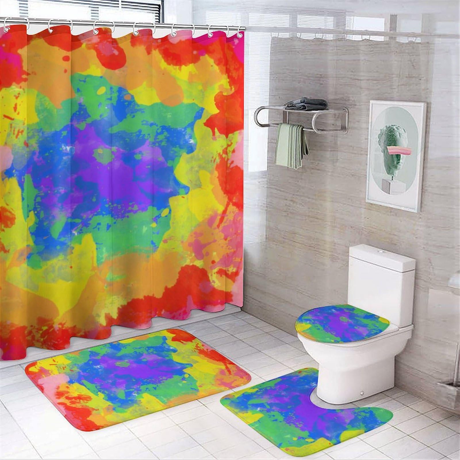 Rideaux de douche avec tapis et accessoires de bain pour wc