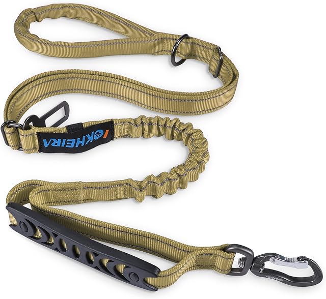 Dog Lead, Adjustable Dog Lead with Safety Belt for Dogs, Comfortable Padded Handle and Reflective Thread (Brown)