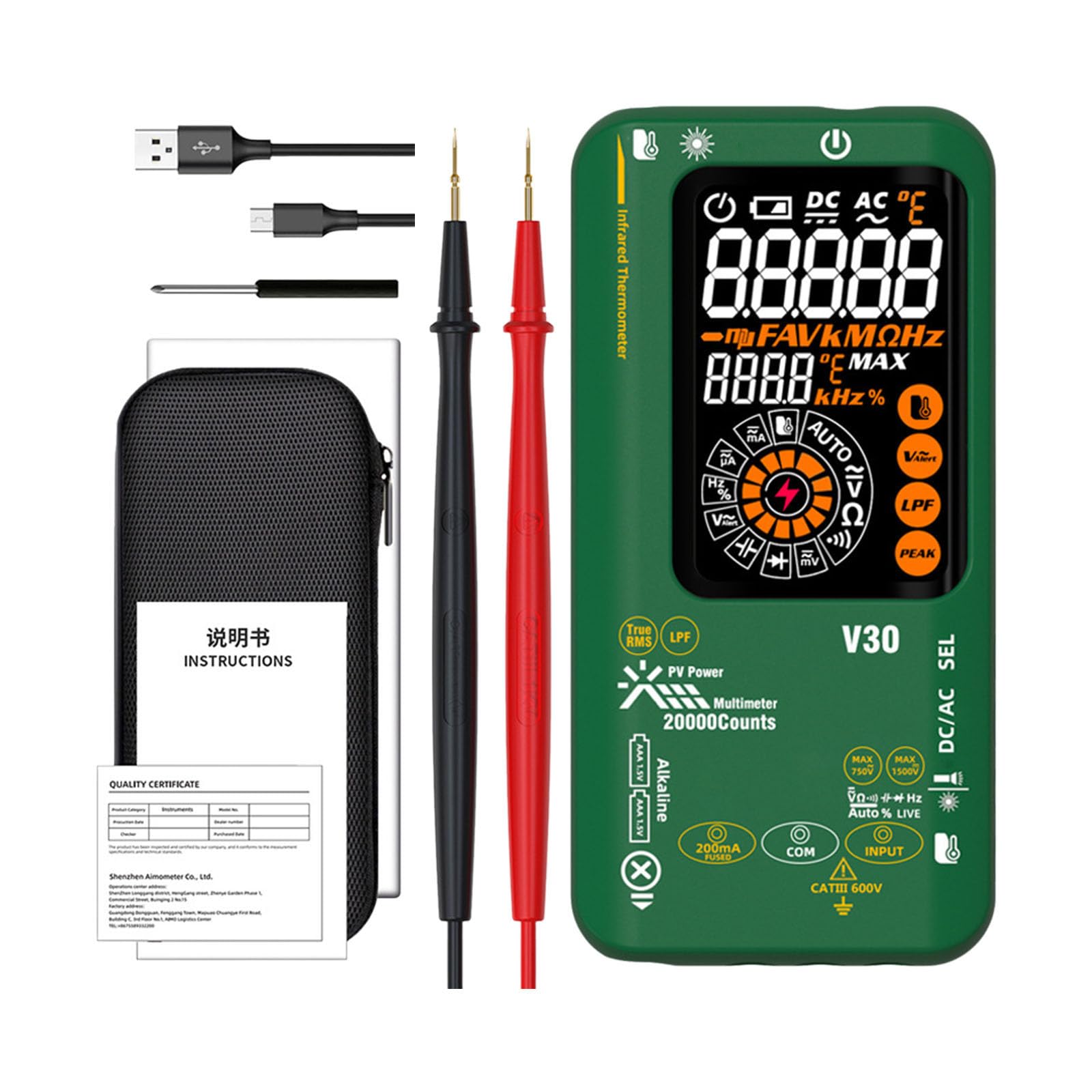 WEILWH Professional Intelligent Color Screen Photovoltaic Multimeter With Thermometers For Professional Electrical Testing