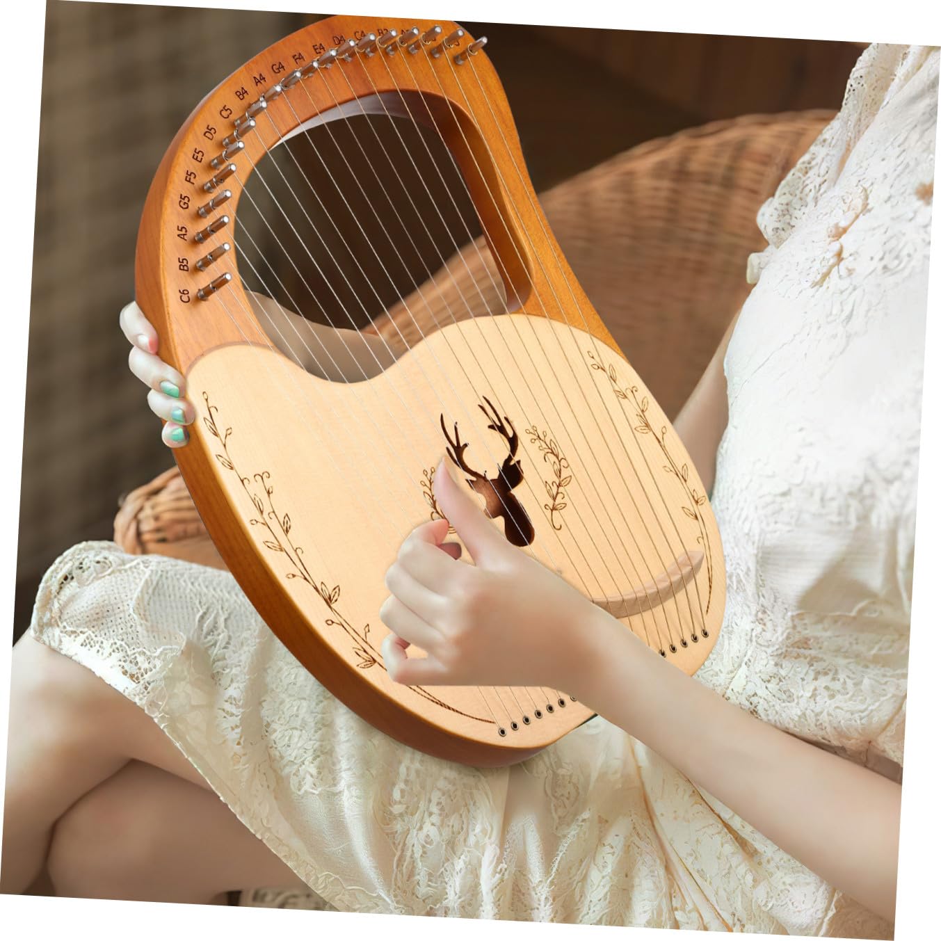 TOYANDONA Set di Lira a 19 Corde e Borsa, Strumento Musicale per Principianti in Legno con Chiave di Accordatura con Bordi Arrotondati e Effetto Fischio Continuo