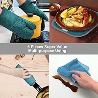 Vista 7 de KEGOUU Juego de 6 manoplas para horno y soportes para ollas, guantes para horno de cocina, resistentes al calor, 500 grados, extra largos