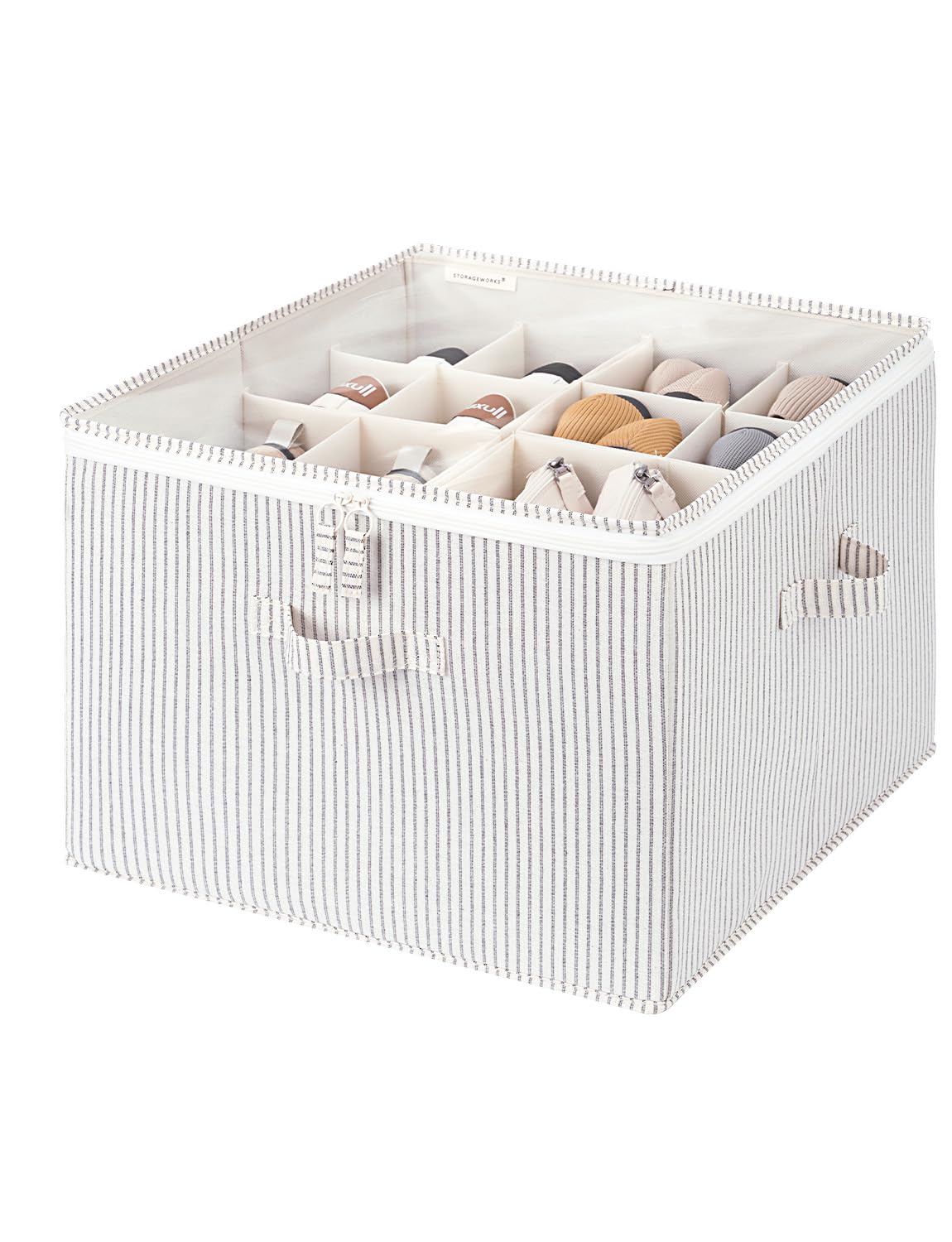 StorageWorks Shoe Organizer for Closet, Fits up to 16 Pairs, Shoe Cubby Storage Containers with Adjustable Dividers and Clear Cover, Gray and White Stripes