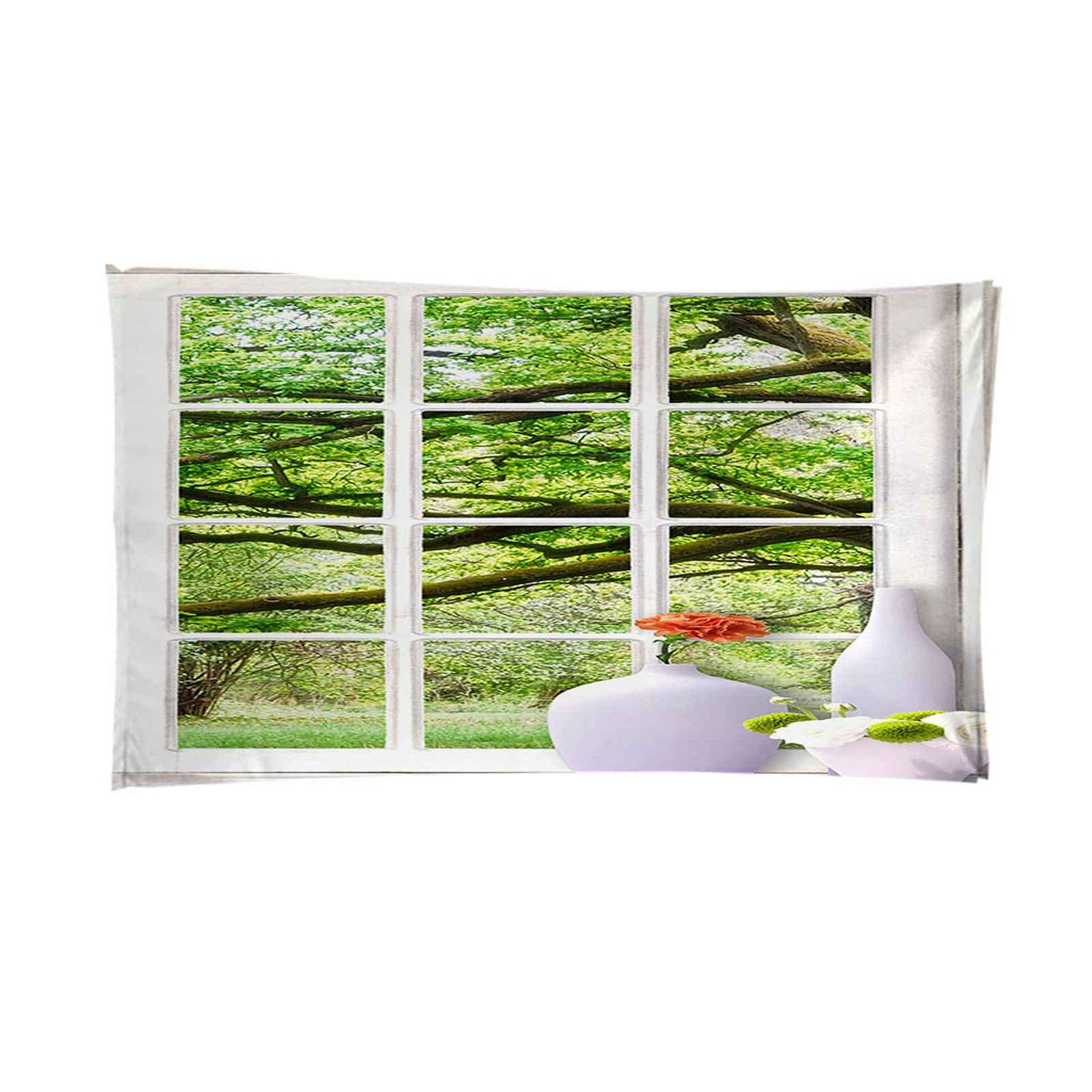 Telo Da Mare 3D Vaso Finestra Albero Verde Stampato Asciugamano Da Spiaggia 150x200cm Asciugamano Microfibra Grande Antisabbia Leggero Telo Mare Per Sport Piscina Viaggi In Famiglia Vacanze