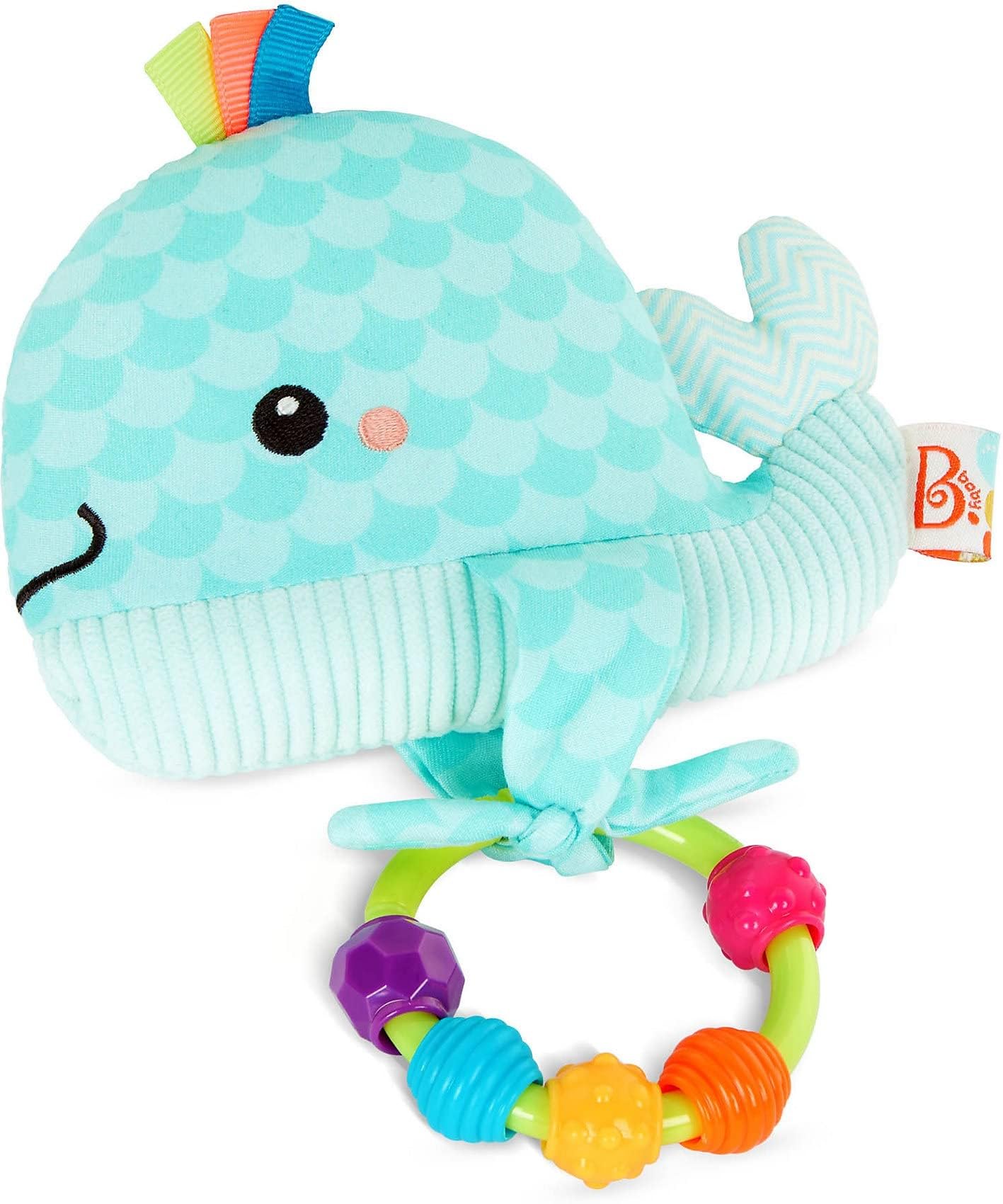 B. Toys - Sensory Baby Toy - Whimsy Whale Baby Rattle Toy - Plush Whale & Ring Rattle - Textures, Colors, Sounds - Machine-Washable - Image 2