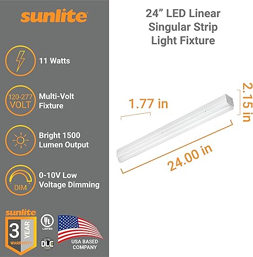 Miniatura 10 de Sunlite Lámpara LED lineal de una sola tira de luz, 11 vatios, 1450 lúmenes, 5000 K súper blanco, 80 CRI, certificación UL y DLC, blanco, para