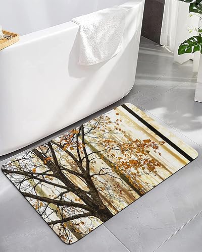 Bath Mat, Thanksgiving Autumn Maple Forest Trees Leaves Quick Dry Bathroom Rugs Non Slip Absorbent Thin Shower Rug Floor Mat for Bathroom,
